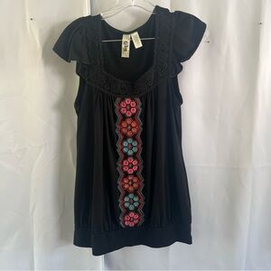 L8teR Blue Ruffled Cap Sleeve Blouse